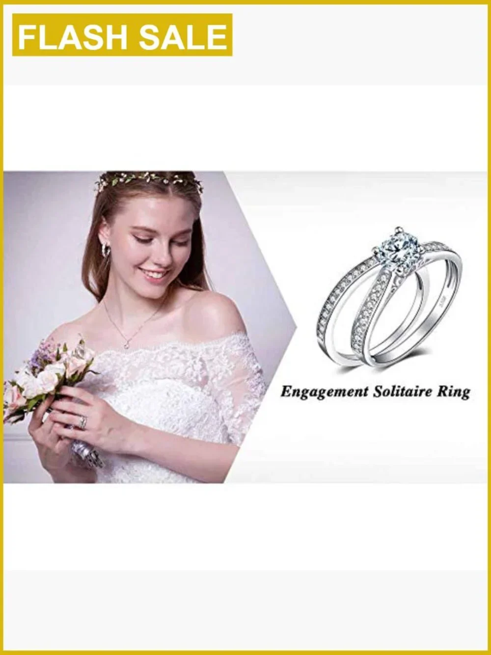 1ct Simulated Diamond Engagement Ring Set, Sterling Silver Cubic Zirconia